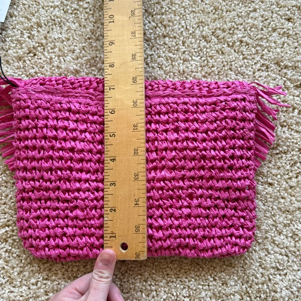 BTB Los Angeles Women's Pink Straw‎ Riley Fringe Clutch Purse Bag